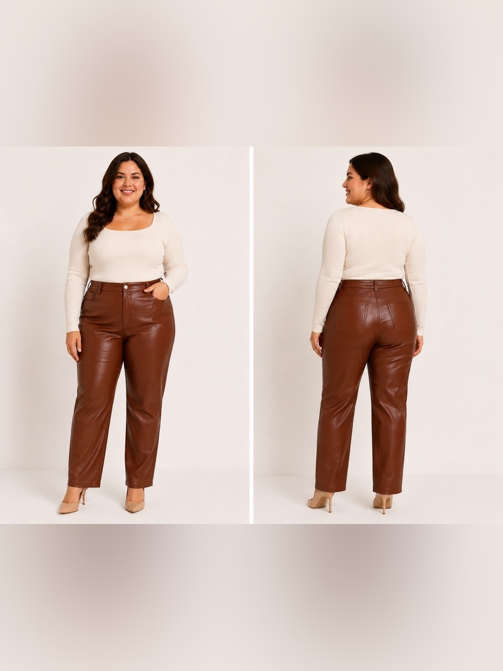 Aritzia Wilfred Melina Vegan Leather Pants Rich cognac brown Size 14 High Rise